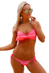 Sexy Bright Coral Striped Detail Ruffle Top 2pcs Bathing Suit